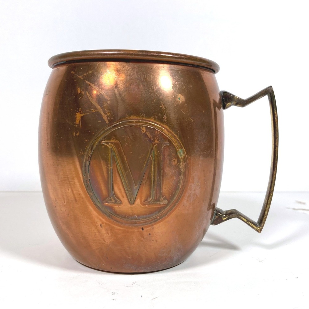 ODI Vintage Copper Moscow Mule Mug Initial M Monogram Brass Handle Made in India